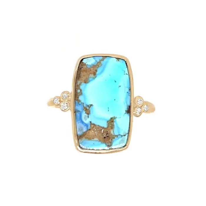 Rings Emily Amey Jewelry Golden Hill Turquoise Ring with Diamond clusters in 14k gold Rings Emily Amey Jewelry Golden Hill Turquoise Ring with Diamond clusters in 14k gold