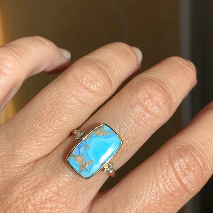 Rings Emily Amey Jewelry Golden Hill Turquoise Ring with Diamond clusters in 14k gold