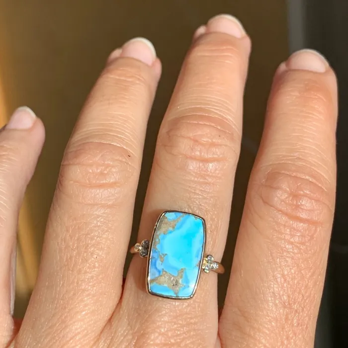 Rings Emily Amey Jewelry Golden Hill Turquoise Ring with Diamond clusters in 14k gold