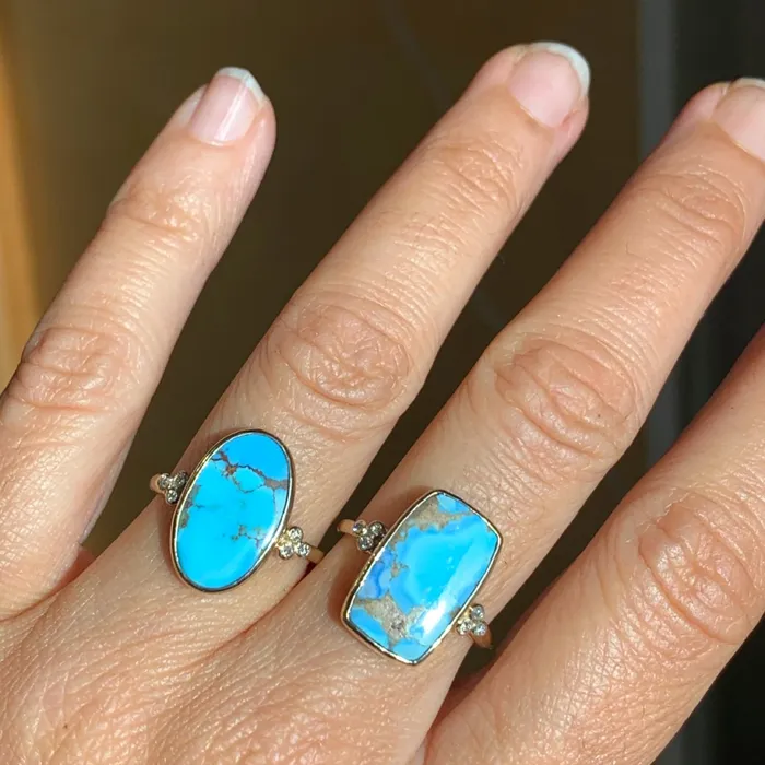 Rings Emily Amey Jewelry Golden Hill Turquoise Ring with Diamond clusters in 14k gold