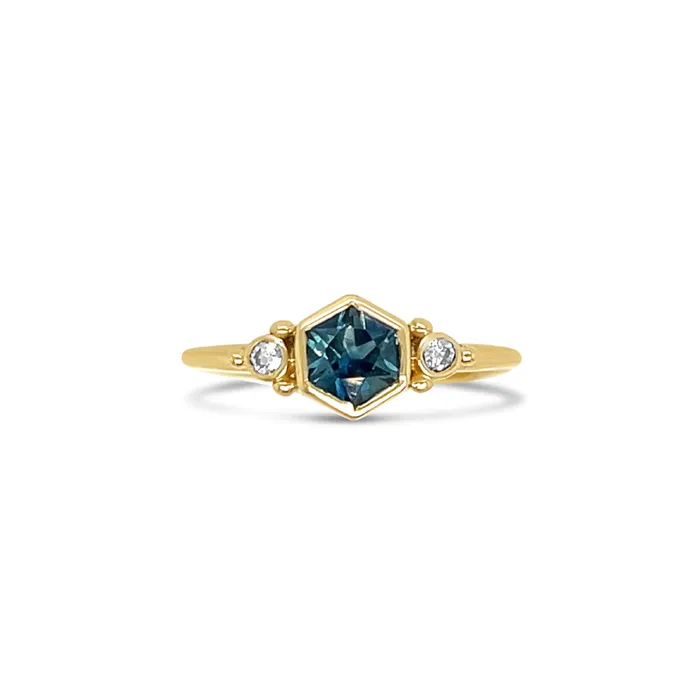 Rings Emily Amey Jewelry Montana Sapphire Hexagon Ring in 14k gold