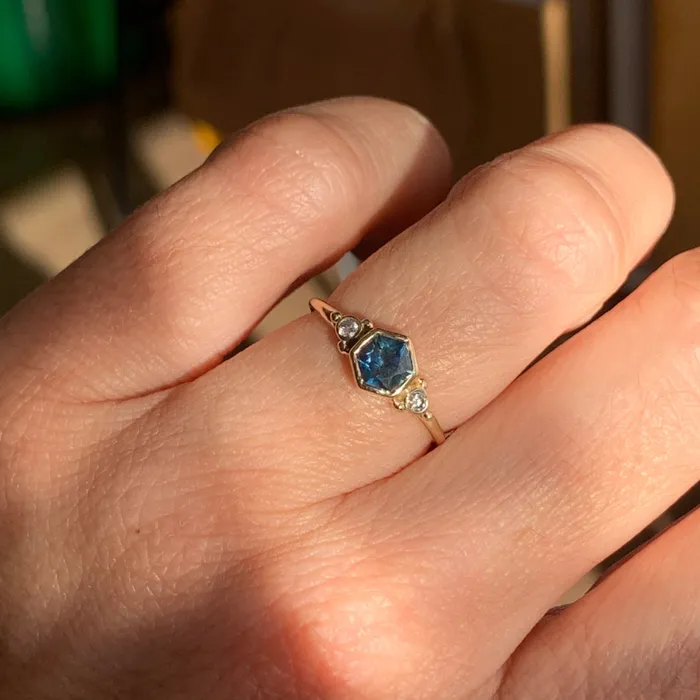 Rings Emily Amey Jewelry Montana Sapphire Hexagon Ring in 14k gold