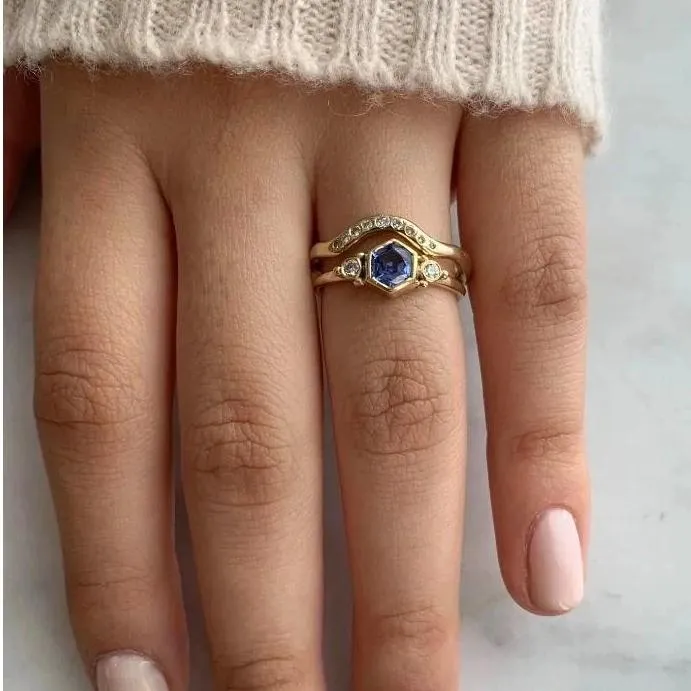Rings Emily Amey Jewelry Montana Sapphire Hexagon Ring in 14k gold