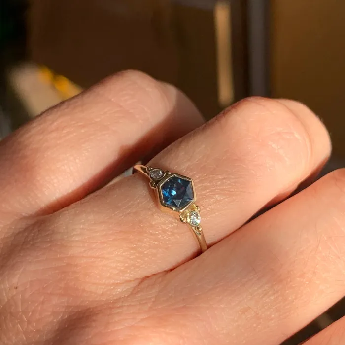 Rings Emily Amey Jewelry Montana Sapphire Hexagon Ring in 14k gold