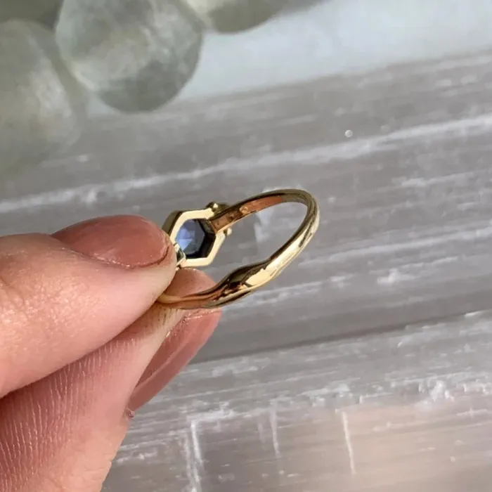 Rings Emily Amey Jewelry Montana Sapphire Hexagon Ring in 14k gold
