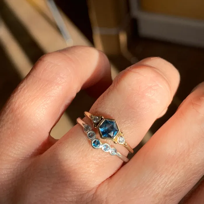 Rings Emily Amey Jewelry Montana Sapphire Hexagon Ring in 14k gold