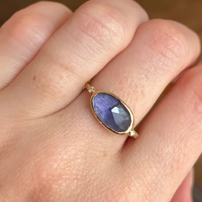 Rings Iolite ring with Diamonds in 14k yellow gold Emily Amey Jewelry