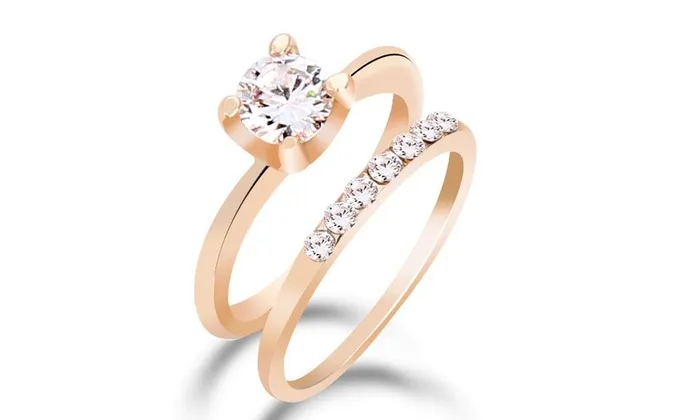 Rings sparklingselections Gold Color CZ Zircon Finger Ring Set