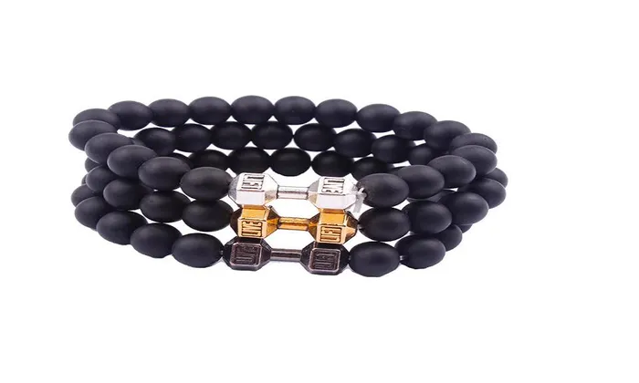 sparklingselections Bracelets Fashionable Black Stone Beads Dumbbell Bracelet sparklingselections Bracelets Fashionable Black Stone Beads Dumbbell Bracelet