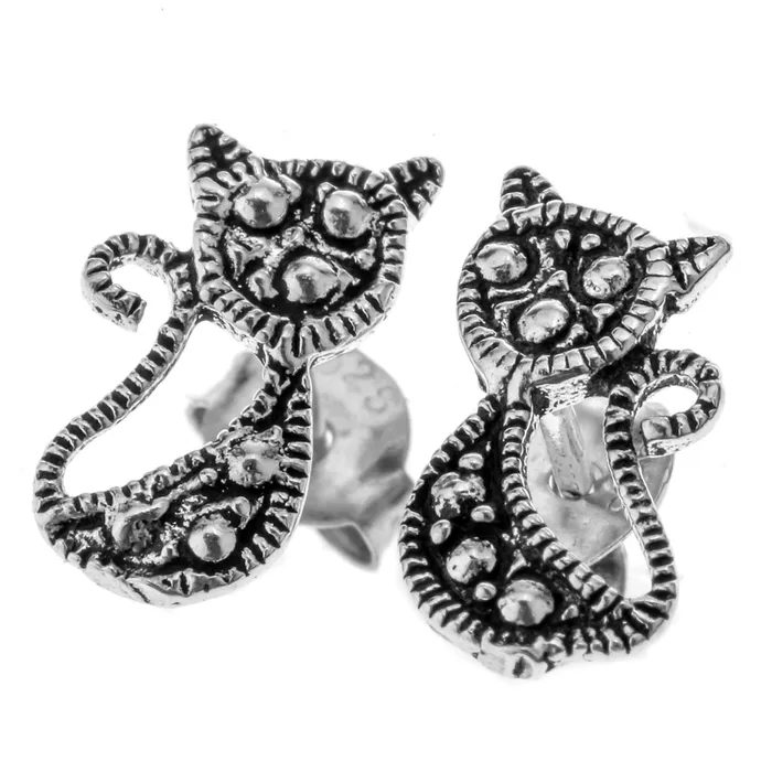 sparklingselections Earrings Sterling Silver Cat Stud Earrings for Women