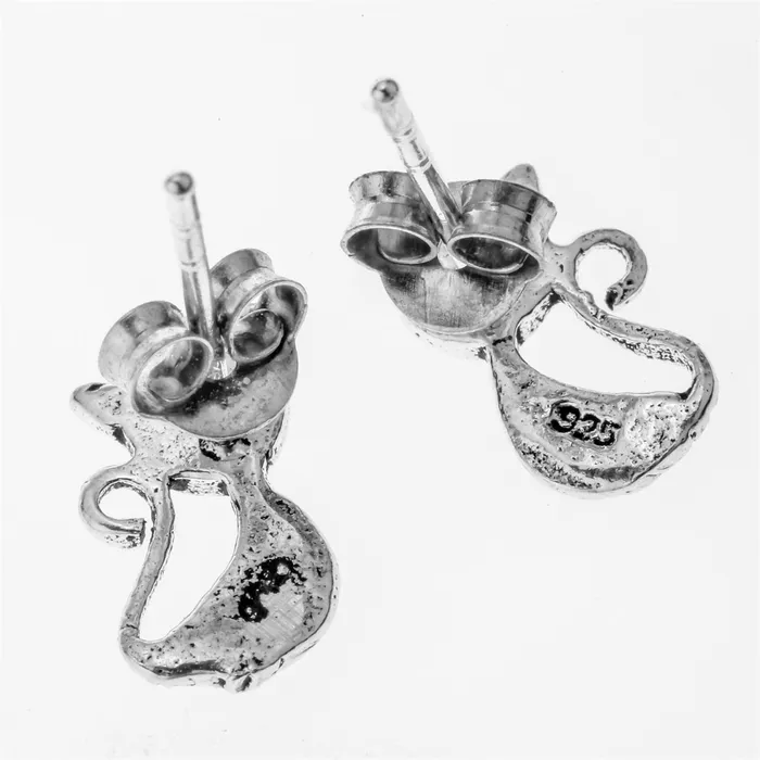 sparklingselections Earrings Sterling Silver Cat Stud Earrings for Women sparklingselections Earrings Sterling Silver Cat Stud Earrings for Women