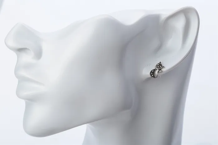 sparklingselections Earrings Sterling Silver Cat Stud Earrings for Women sparklingselections Earrings Sterling Silver Cat Stud Earrings for Women
