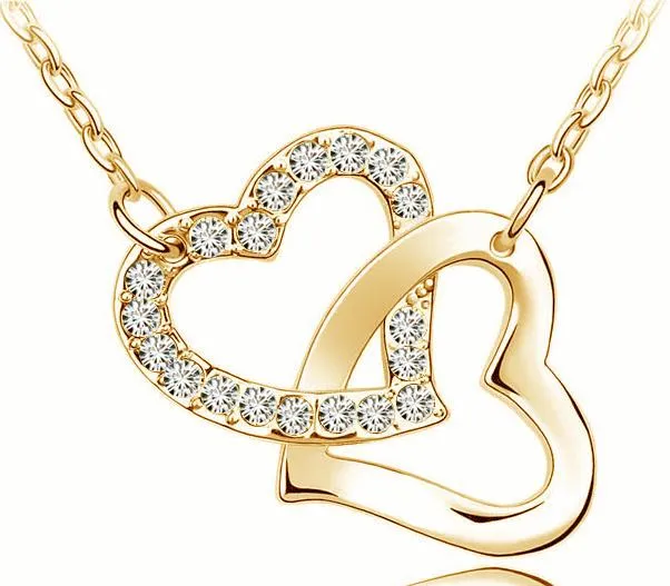 sparklingselections Fashion Double Heart Pendant Necklace Necklaces