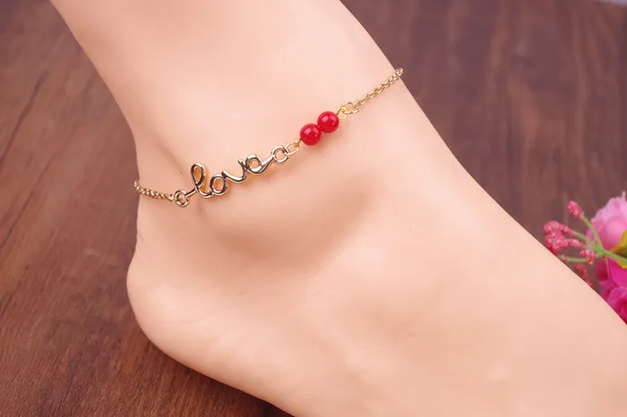 sparklingselections Lucky Red Seed Beads Gold Chain Love Letter Bracelet for Women Bracelets sparklingselections Lucky Red Seed Beads Gold Chain Love Letter Bracelet for Women Bracelets