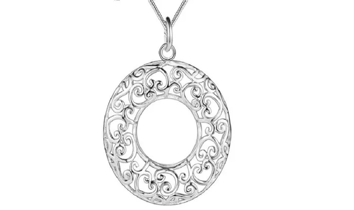sparklingselections Necklaces Silver Plated Circle Hollow Pendant Charm Necklace sparklingselections Necklaces Silver Plated Circle Hollow Pendant Charm Necklace
