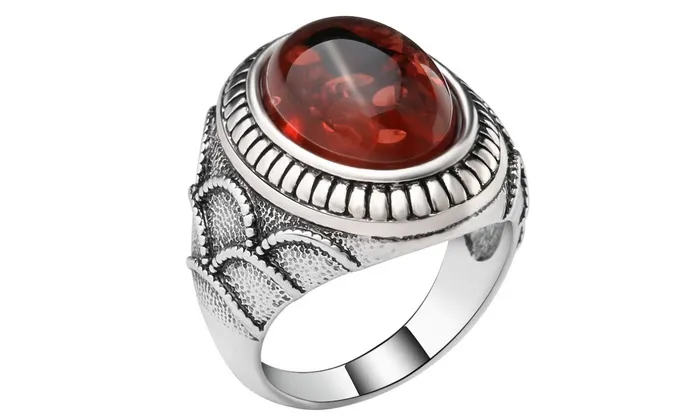 sparklingselections Rings Oval Red Crystal Antique Silver Plated Ring