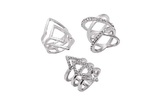 sparklingselections Rings Trendy Punk Style Silver Color Geometric Ring Set