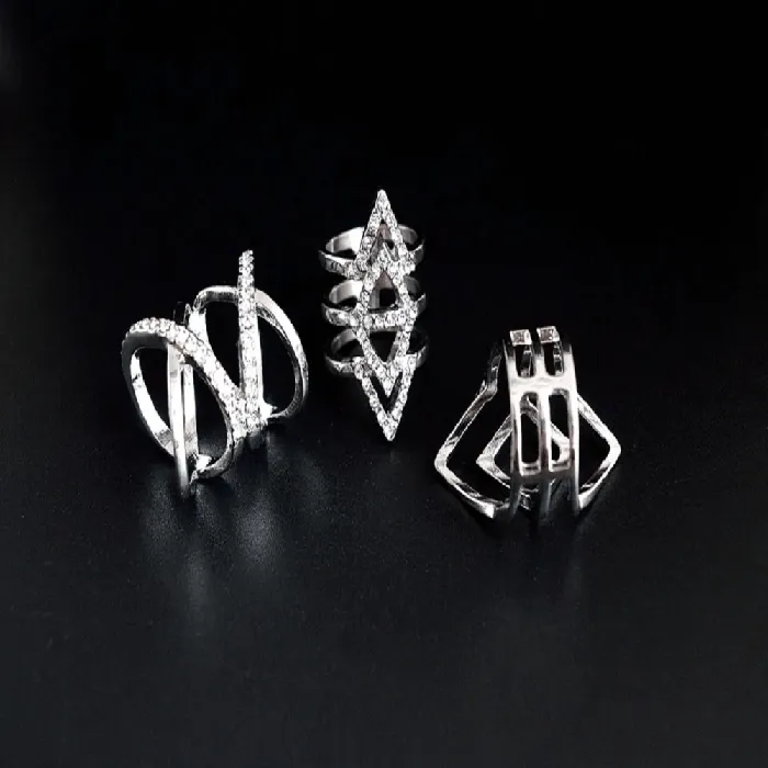 sparklingselections Rings Trendy Punk Style Silver Color Geometric Ring Set sparklingselections Rings Trendy Punk Style Silver Color Geometric Ring Set