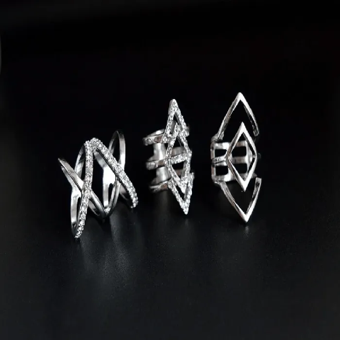 sparklingselections Rings Trendy Punk Style Silver Color Geometric Ring Set sparklingselections Rings Trendy Punk Style Silver Color Geometric Ring Set
