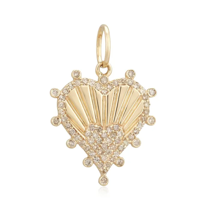 Striped Diamond Heart Charm Alev Collection Charm Necklaces