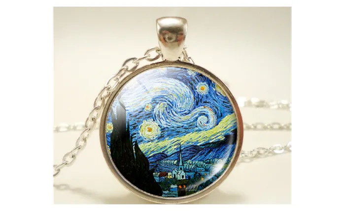 Vintage Glass Dome Starry Night Van Gogh Pendant Chain Necklace sparklingselections Necklaces