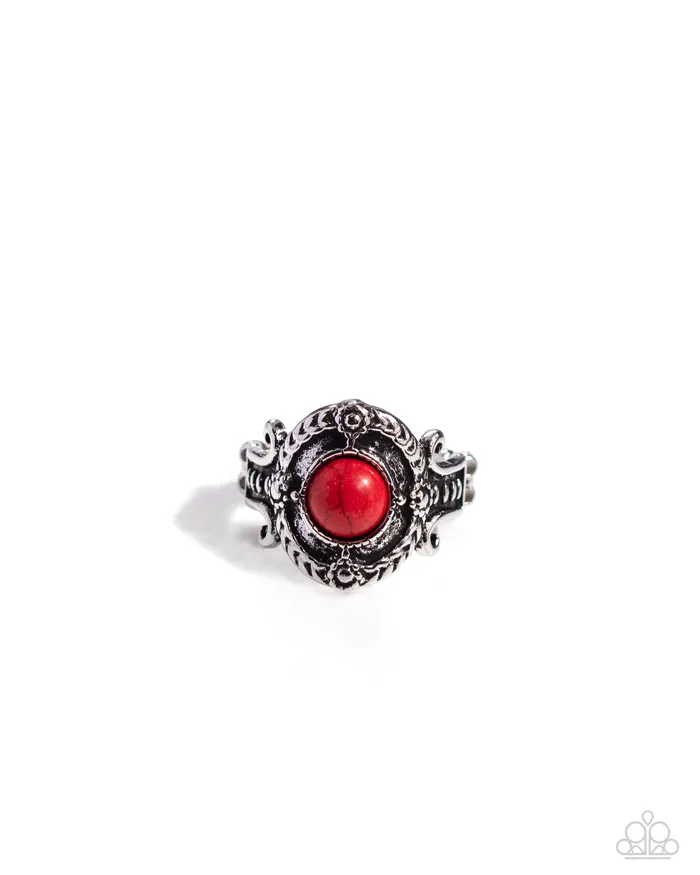 A STAMPED Out Performance Red Ring Jewelry by Bretta Paparazzi Accessories Rings