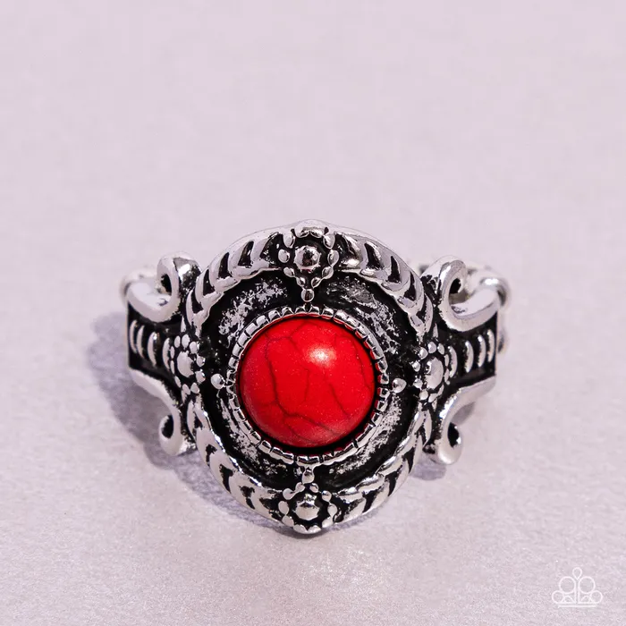 A STAMPED Out Performance Red Ring Jewelry by Bretta Paparazzi Accessories Rings