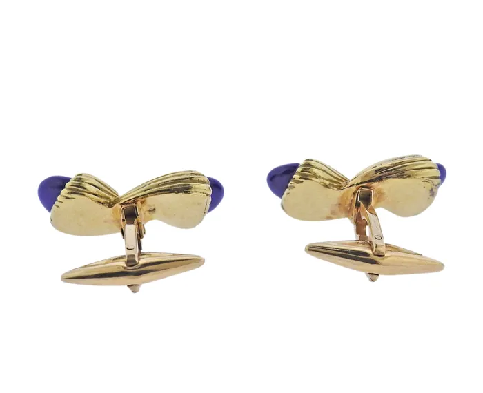 Aldo Cipullo 1970s Lapis Gold Cufflinks Stud Set Aldo Cipullo Earrings Aldo Cipullo 1970s Lapis Gold Cufflinks Stud Set Aldo Cipullo Earrings