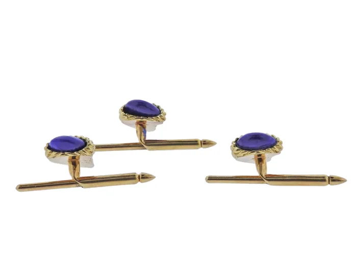 Aldo Cipullo 1970s Lapis Gold Cufflinks Stud Set Aldo Cipullo Earrings Aldo Cipullo 1970s Lapis Gold Cufflinks Stud Set Aldo Cipullo Earrings