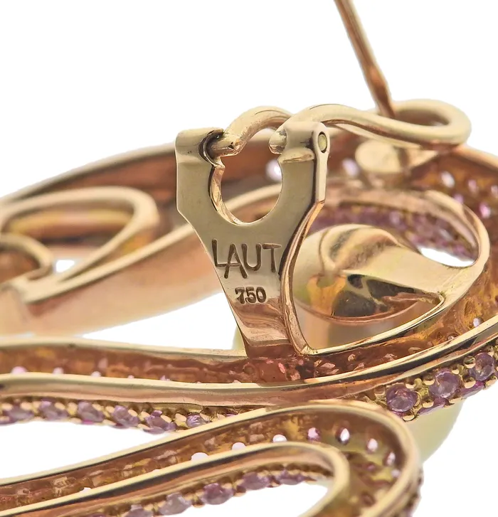 Alexander Laut Earrings Alexander Laut Pink Sapphire South Sea Pearl Diamond Snake Gold Earrings