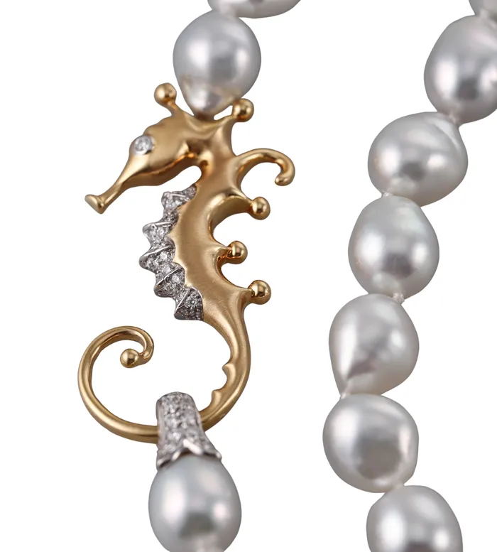 Angela Cummings Assael Necklaces Assael Angela Cummings Baroque South Sea Pearl Diamond Seahorse Gold Necklace