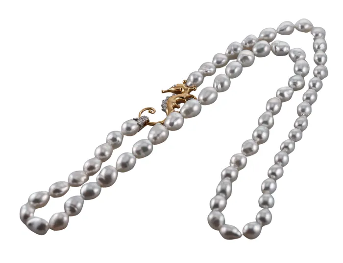 Angela Cummings Assael Necklaces Assael Angela Cummings Baroque South Sea Pearl Diamond Seahorse Gold Necklace