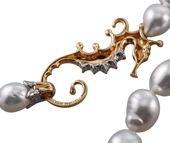 Angela Cummings Assael Necklaces Assael Angela Cummings Baroque South Sea Pearl Diamond Seahorse Gold Necklace