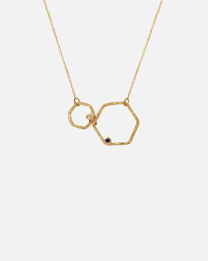 Ariko Necklaces Hexagon Necklace Sapphire and White Diamond
