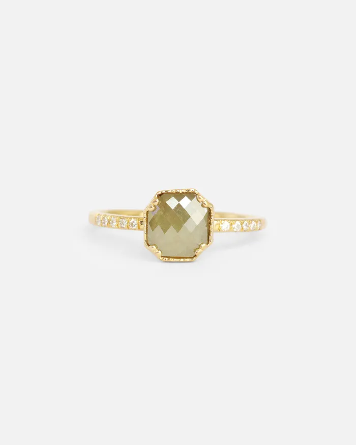 Ariko Rings Rose Cut Cushion Grey Diamond Ring