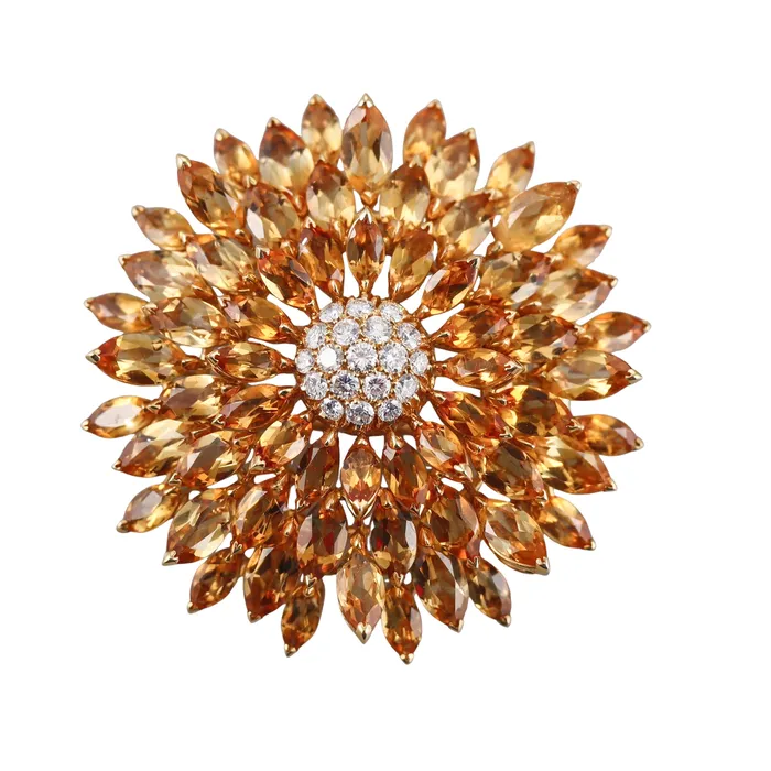 Asprey Daisy Heritage Citrine Diamond Gold Flower Brooch Pin Asprey Earrings Asprey Daisy Heritage Citrine Diamond Gold Flower Brooch Pin Asprey Earrings