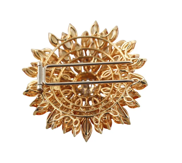 Asprey Daisy Heritage Citrine Diamond Gold Flower Brooch Pin Asprey Earrings