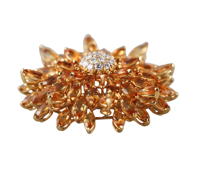 Asprey Daisy Heritage Citrine Diamond Gold Flower Brooch Pin Asprey Earrings