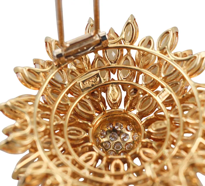 Asprey Daisy Heritage Citrine Diamond Gold Flower Brooch Pin Asprey Earrings