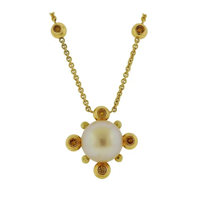 Assael Prince Dimitri Fancy Diamond South Sea Pearl Pendant Necklace Prince Dimitri Necklaces