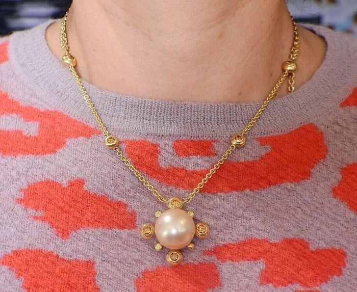 Assael Prince Dimitri Fancy Diamond South Sea Pearl Pendant Necklace Prince Dimitri Necklaces
