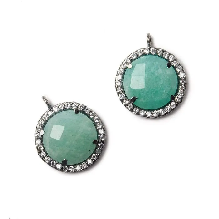 Beadsofcambaycom 13mm Black Gold Bezel White CZ and Amazonite Coin Pendant 1 focal bead Necklaces Beadsofcambaycom 13mm Black Gold Bezel White CZ and Amazonite Coin Pendant 1 focal bead Necklaces