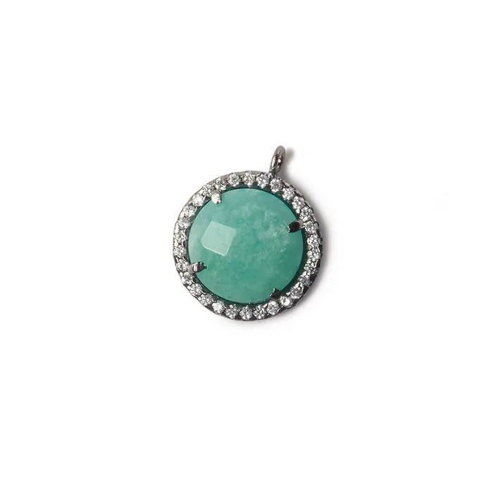 Beadsofcambaycom 13mm Black Gold Bezel White CZ and Amazonite Coin Pendant 1 focal bead Necklaces Beadsofcambaycom 13mm Black Gold Bezel White CZ and Amazonite Coin Pendant 1 focal bead Necklaces