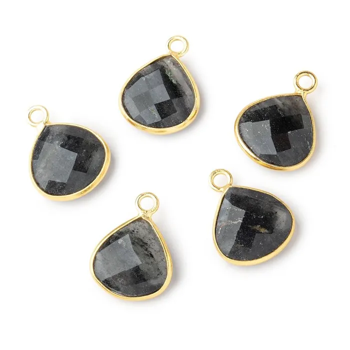 Beadsofcambaycom 13mm Vermeil Bezel Moss Quartz Faceted Heart Pendant 1 Focal Piece Necklaces