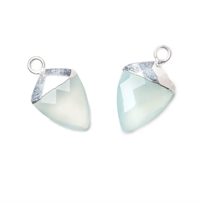 Beadsofcambaycom 14x11mm Silver Leafed Seafoam Blue Chalcedony faceted Point Pendant 1 piece Necklaces Beadsofcambaycom 14x11mm Silver Leafed Seafoam Blue Chalcedony faceted Point Pendant 1 piece Necklaces