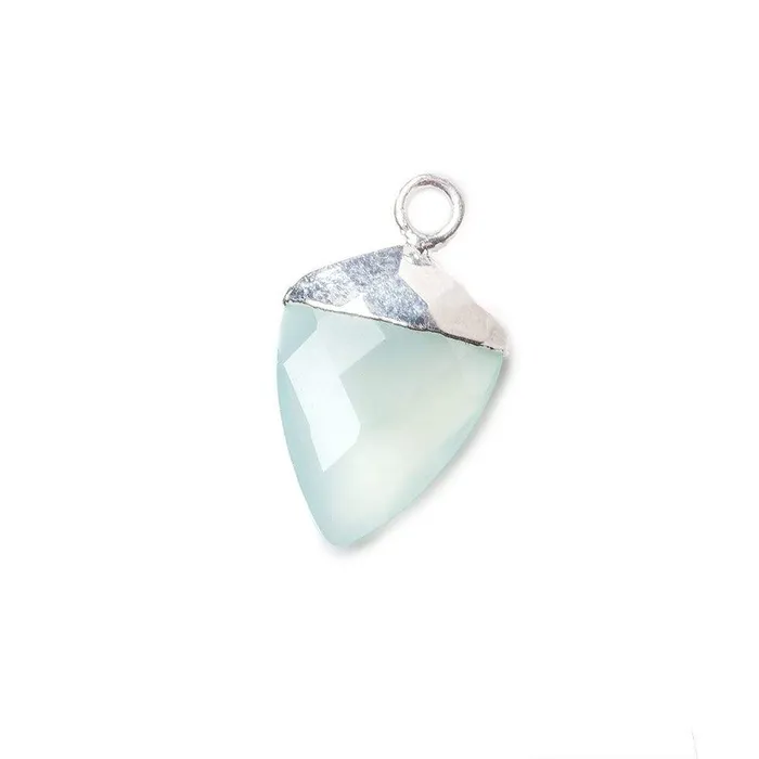 Beadsofcambaycom 14x11mm Silver Leafed Seafoam Blue Chalcedony faceted Point Pendant 1 piece Necklaces Beadsofcambaycom 14x11mm Silver Leafed Seafoam Blue Chalcedony faceted Point Pendant 1 piece Necklaces