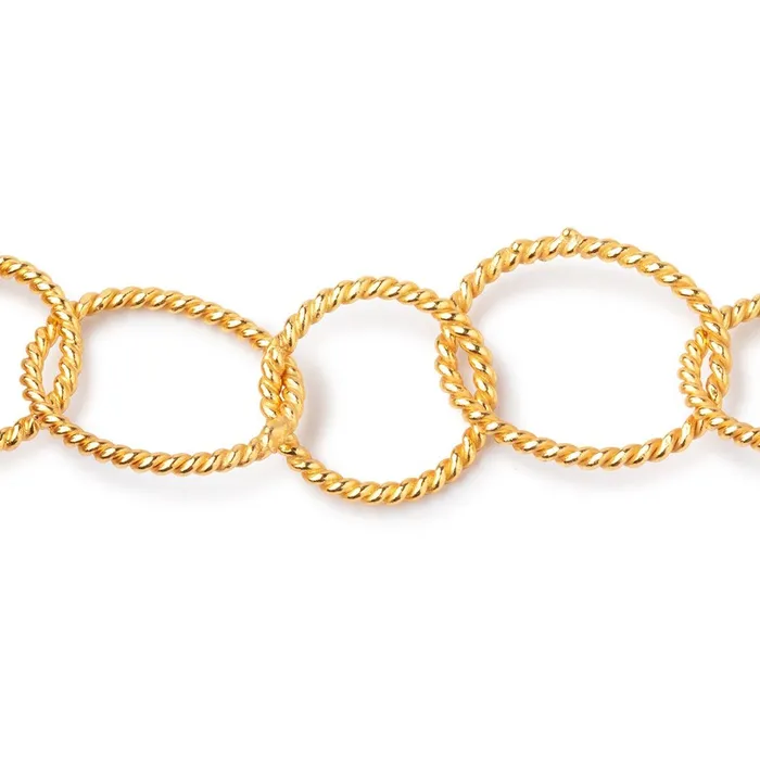 Beadsofcambaycom 19x16mm 15mm 22kt Gold Plated Twisted Satin Oval Round Link Chain Necklaces Beadsofcambaycom 19x16mm 15mm 22kt Gold Plated Twisted Satin Oval Round Link Chain Necklaces