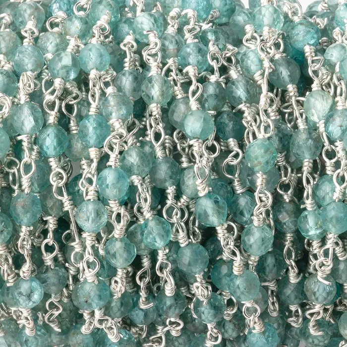 Beadsofcambaycom 4mm Apatite Micro Faceted Rounds on Silver Plated Chain Necklaces Beadsofcambaycom 4mm Apatite Micro Faceted Rounds on Silver Plated Chain Necklaces