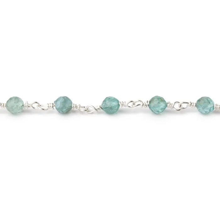Beadsofcambaycom 4mm Apatite Micro Faceted Rounds on Silver Plated Chain Necklaces