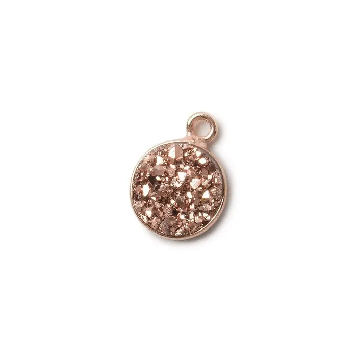 Beadsofcambaycom Necklaces 10mm Rose Gold Bezel Metallic Rose Drusy Coin Pendant 1 piece Beadsofcambaycom Necklaces 10mm Rose Gold Bezel Metallic Rose Drusy Coin Pendant 1 piece